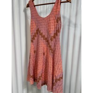 Free People Coral Pink Purple Multi-Color Lace Fit & Flare Dress Small M